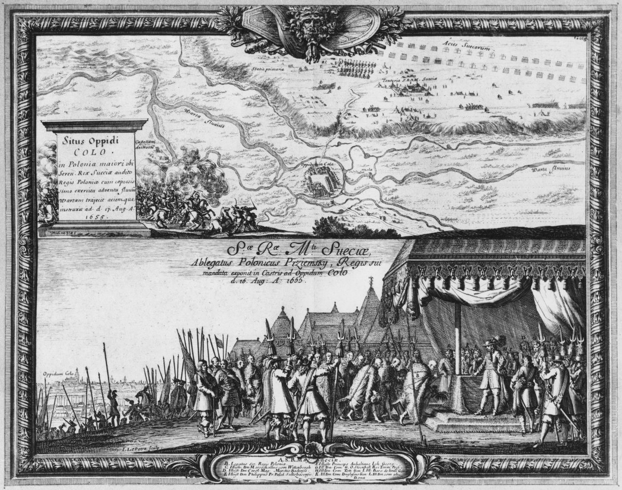 A lengyel hadsereg veresége Kolánál, 1655. augusztus, a svéd király fogadja Lengyelország nagykövetét a kapitulációért alkotó: Jean Lepautre