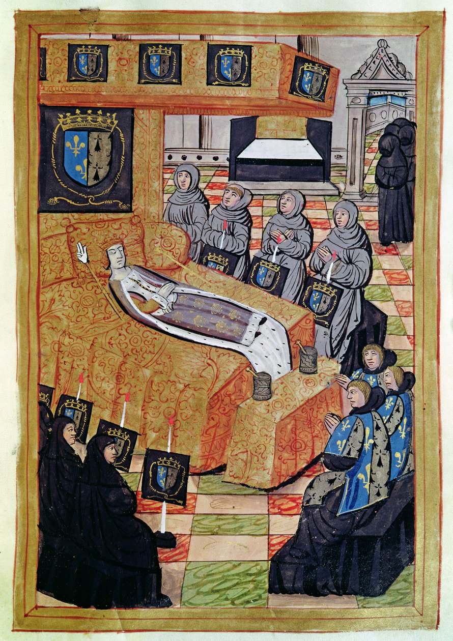 Fol.12r A hercegnő királynő halálos ágyán, a Bretagne-i Anna temetéséről szóló beszámolóból (1477-1514) 1515 alkotó: Jean Perreal