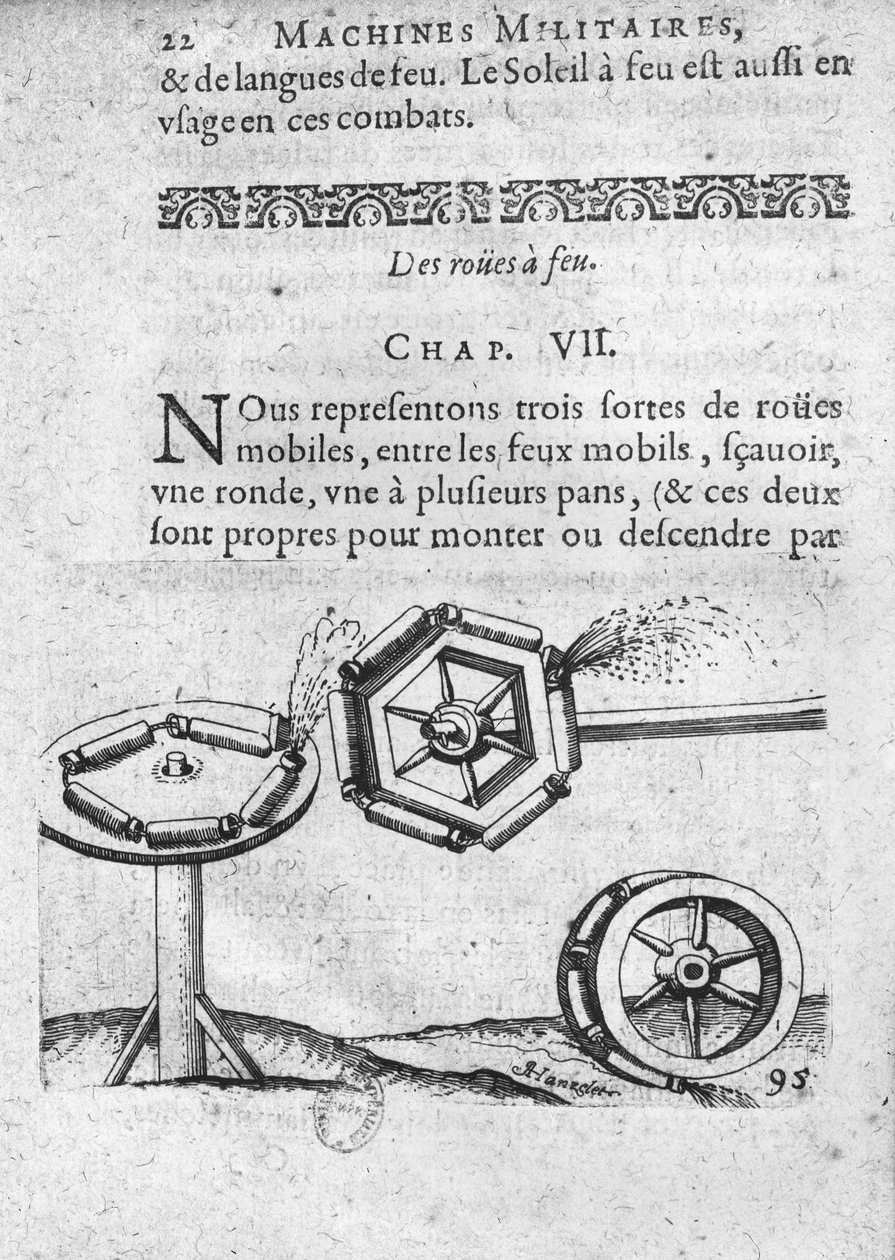 Kerekek tűzijátékokhoz, illusztráció a „Több katonai gép és tűzijáték háborús és szabadidős célú gyűjteményéből”, Francois Thybourel, Pont-a-Mousson, 1620 alkotó: Jean, known as Hanzelet Appier