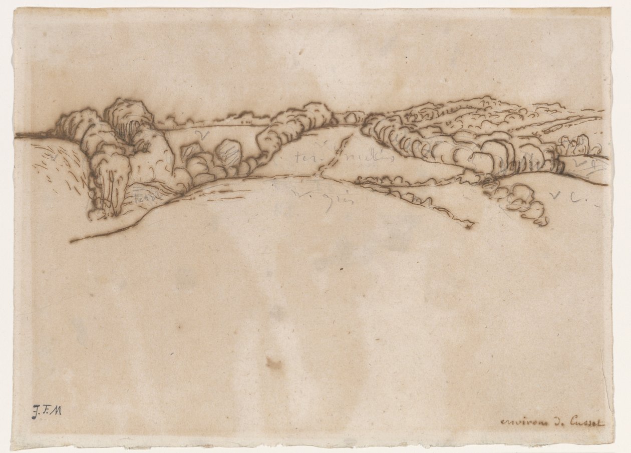 Environs de Cusset, 1866-69 körül (toll és barna tinta grafittal fektetett papíron) alkotó: Jean Francois Millet