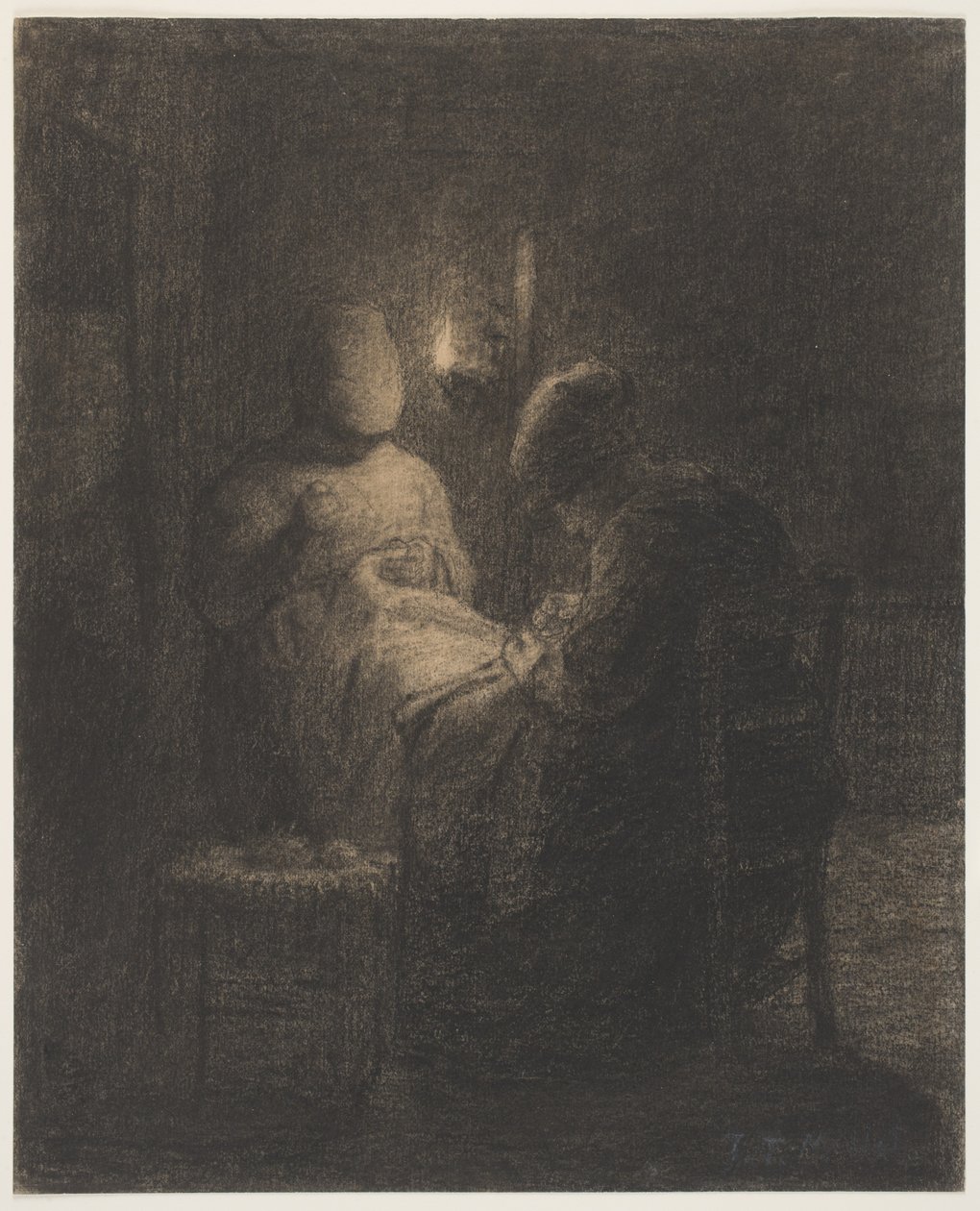 Vigilia (női varrás) (szén papíron) alkotó: Jean Francois Millet