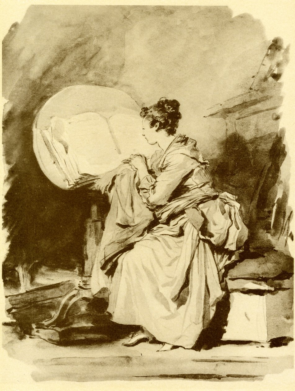 Olvasó lány ül egy összecsukható asztalon alkotó: Jean Honore Fragonard