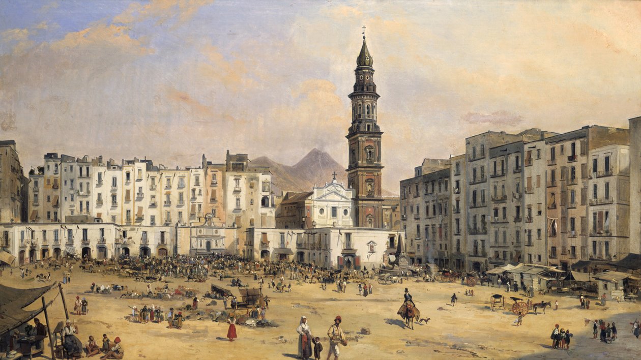 Piazza, Nápoly, Olaszország, 19. század közepe alkotó: Jean Auguste Bard