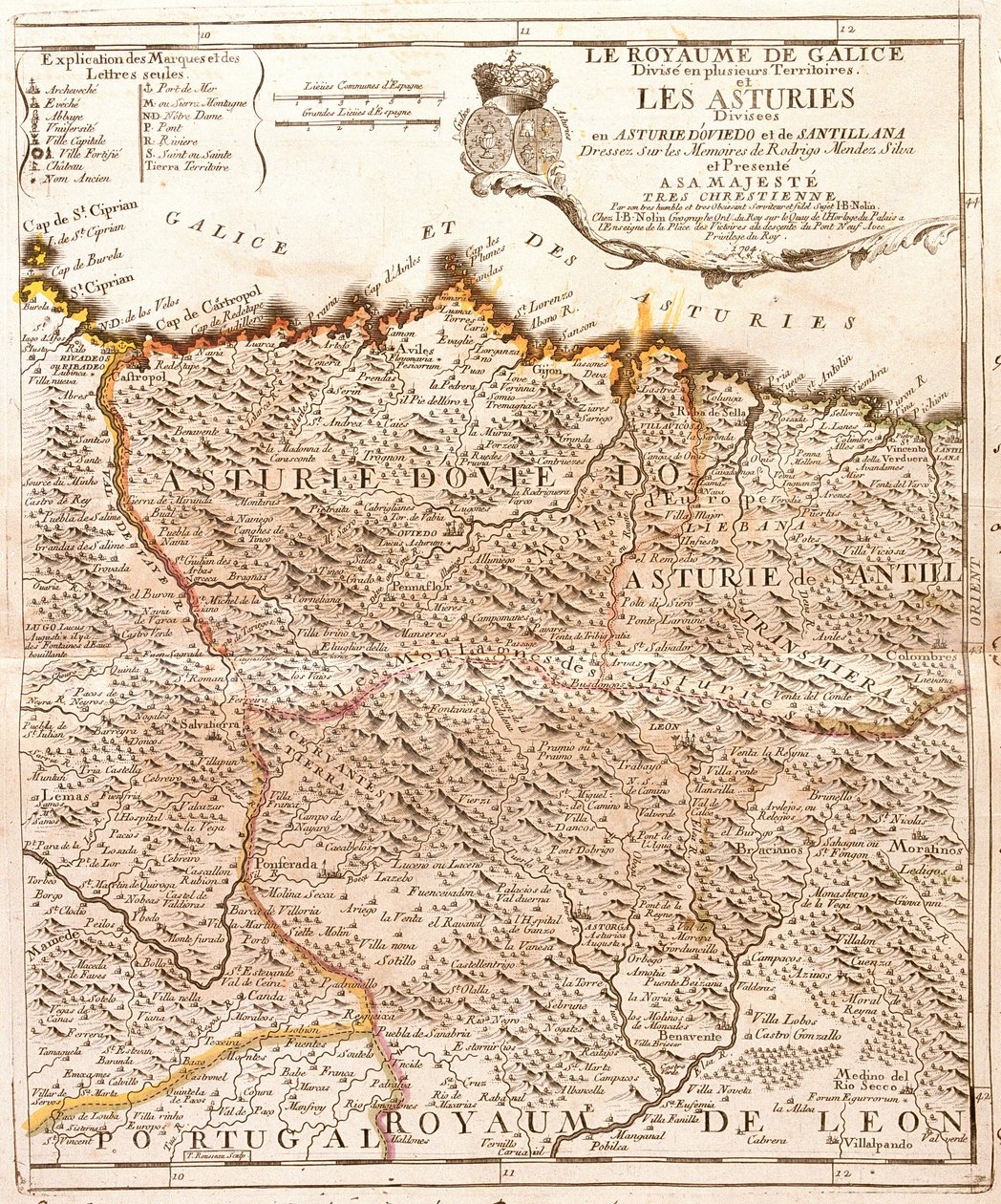 Asztúria térképe (Spanyolország) (metszet alkotó: Jean Baptiste Nolin