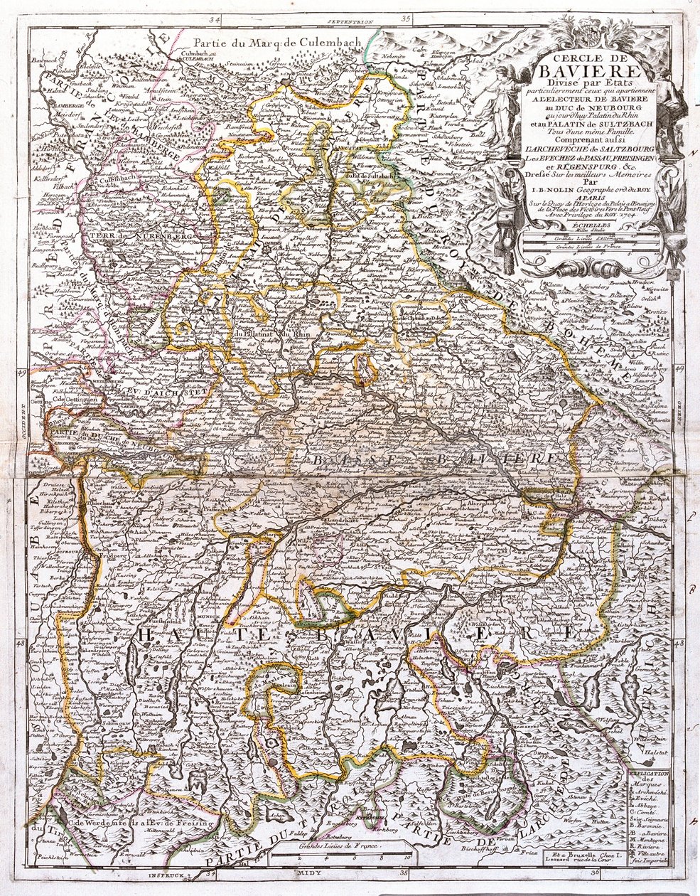 Bajorország térképe (Németország) (metszet alkotó: Jean Baptiste Nolin