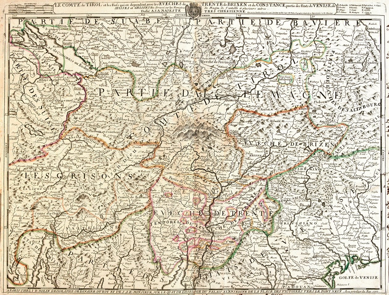 Tirol tartomány térképe (Németország) (metszet alkotó: Jean Baptiste Nolin