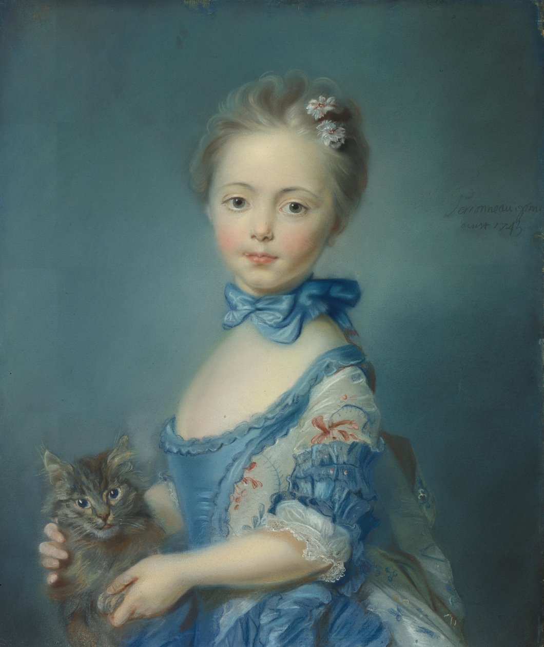 Egy lány cicával, 1745 alkotó: Jean Baptiste Perronneau