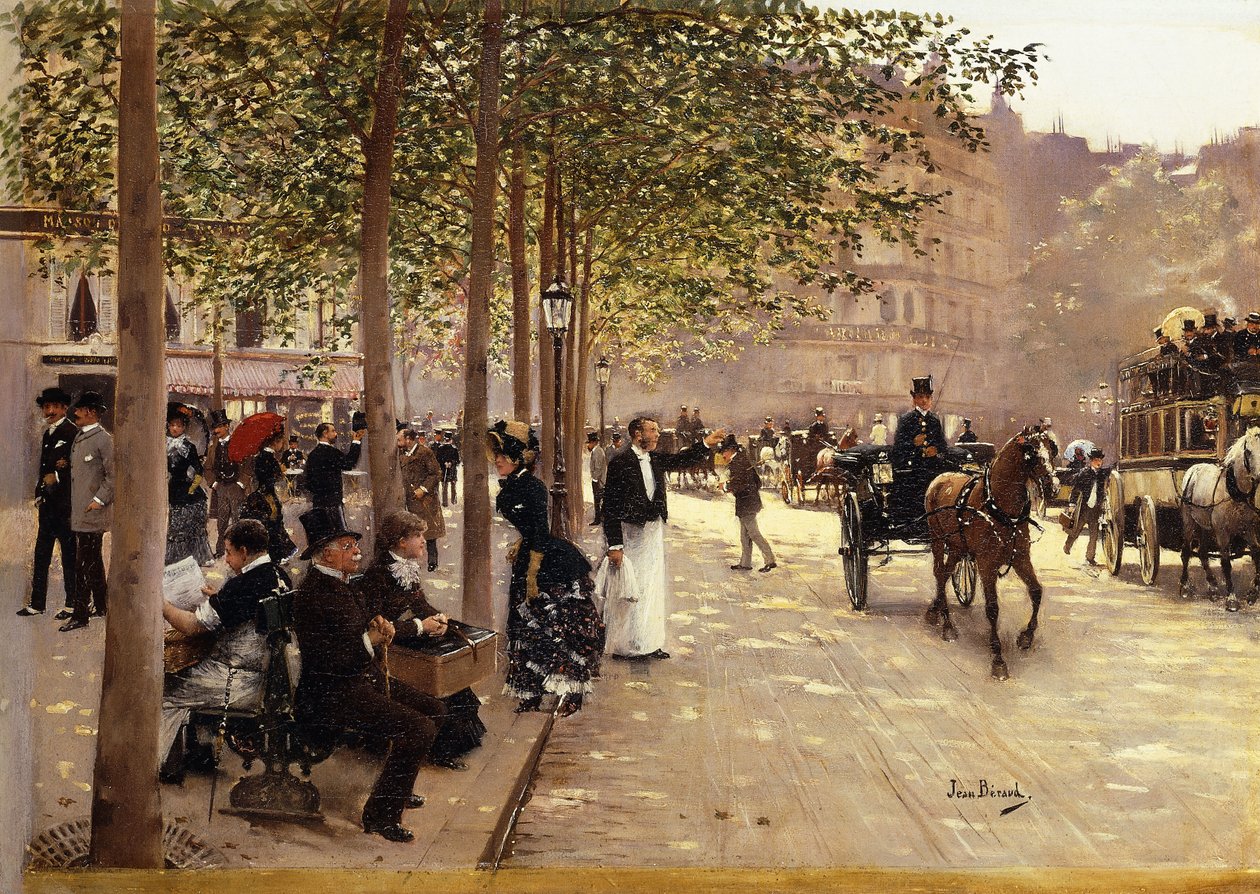 A Párizs utcában; Egy párizsi sugárút, 1880 körül alkotó: Jean Beraud