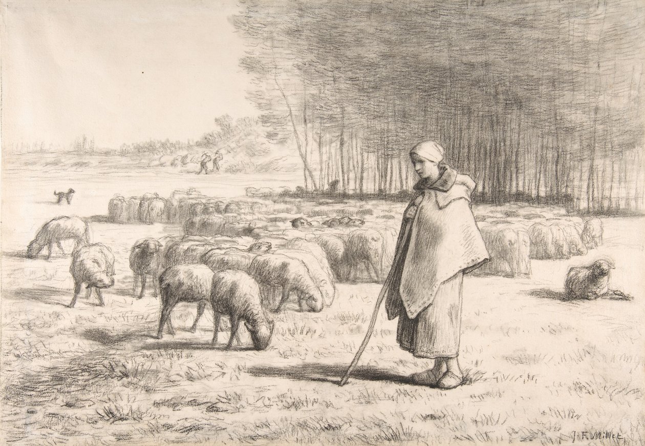 Pásztorlány a nyájával alkotó: Jean Francois Millet