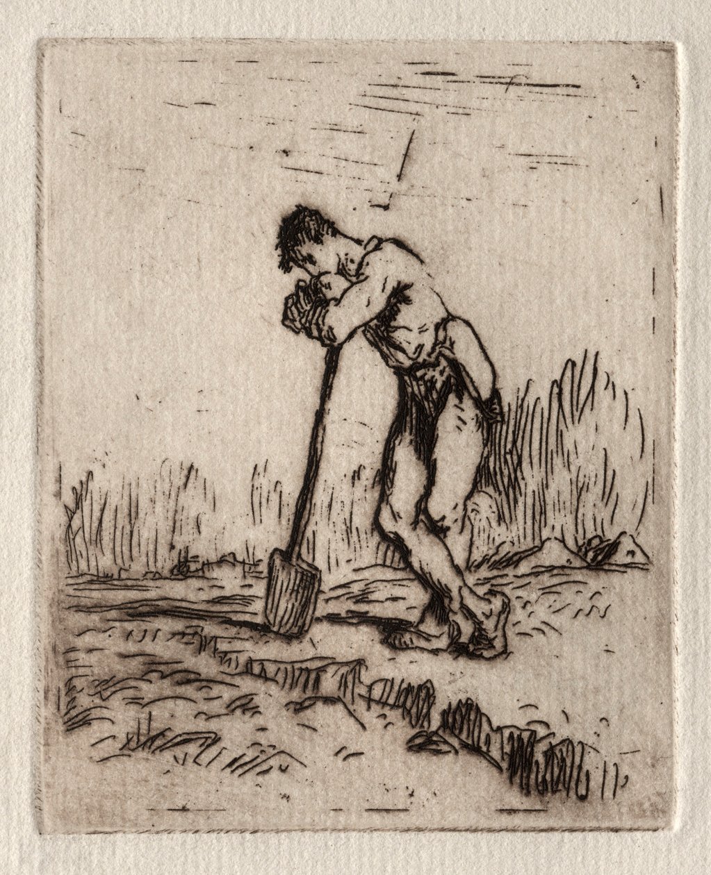 Férfi egy ásóra támaszkodva. alkotó: Jean Francois Millet