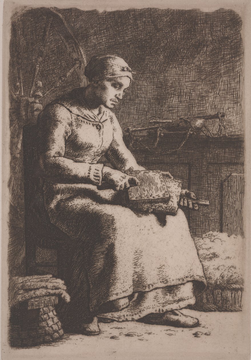The Wool Carder, 1856 körül (rézkarc) alkotó: Jean Francois Millet