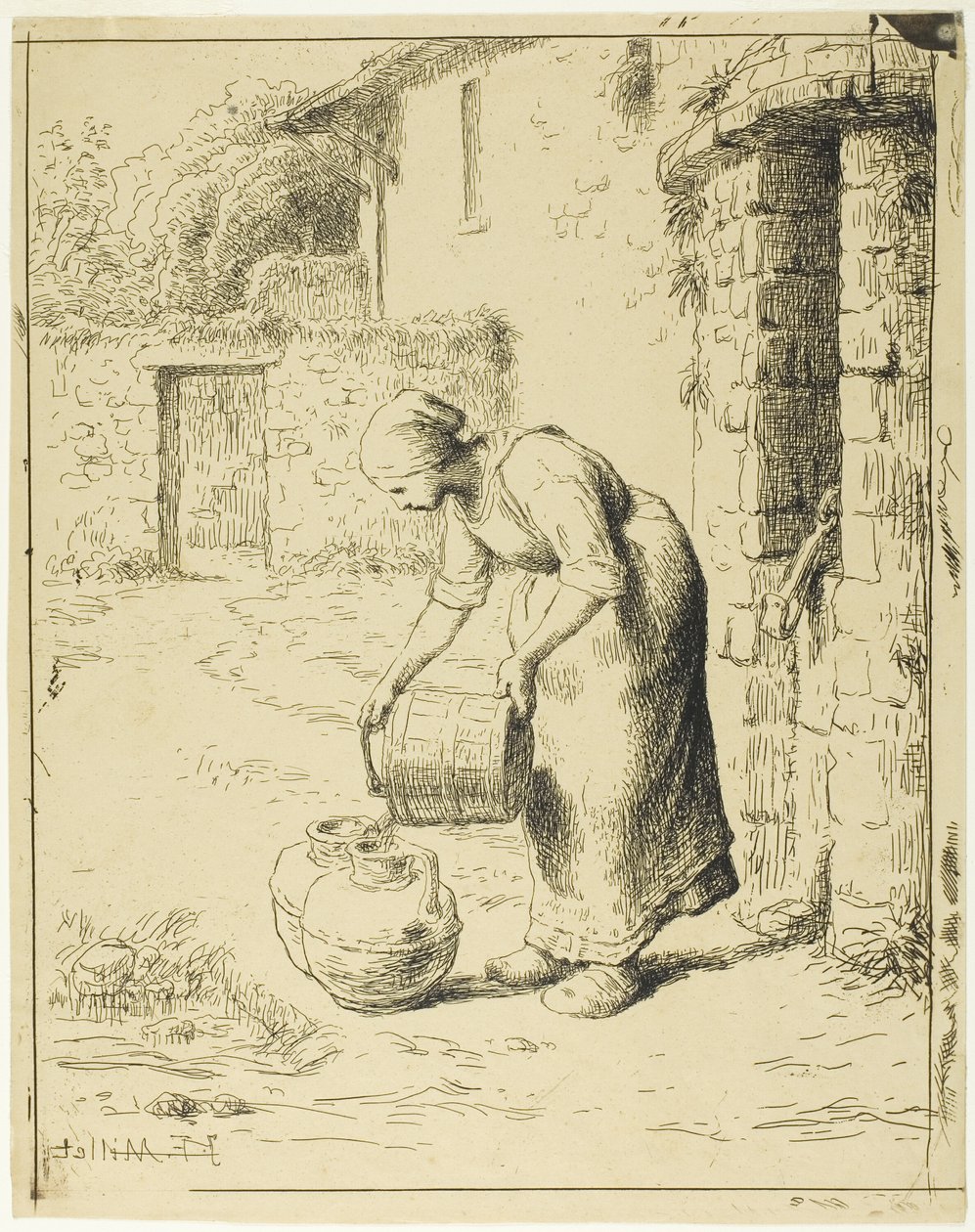 Nő ürít egy vödröt alkotó: Jean Francois Millet