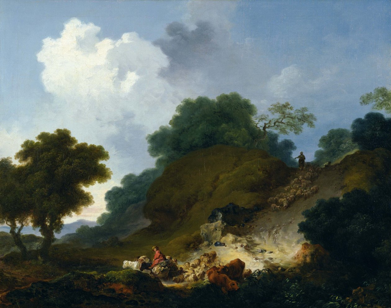 Juhnyáj megy lefelé a dombról alkotó: Jean Honore Fragonard