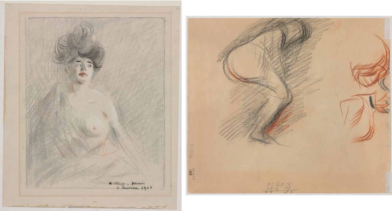 Courtesan (recto) ábravázlatok (fordítva) alkotó: Jean Louis Forain