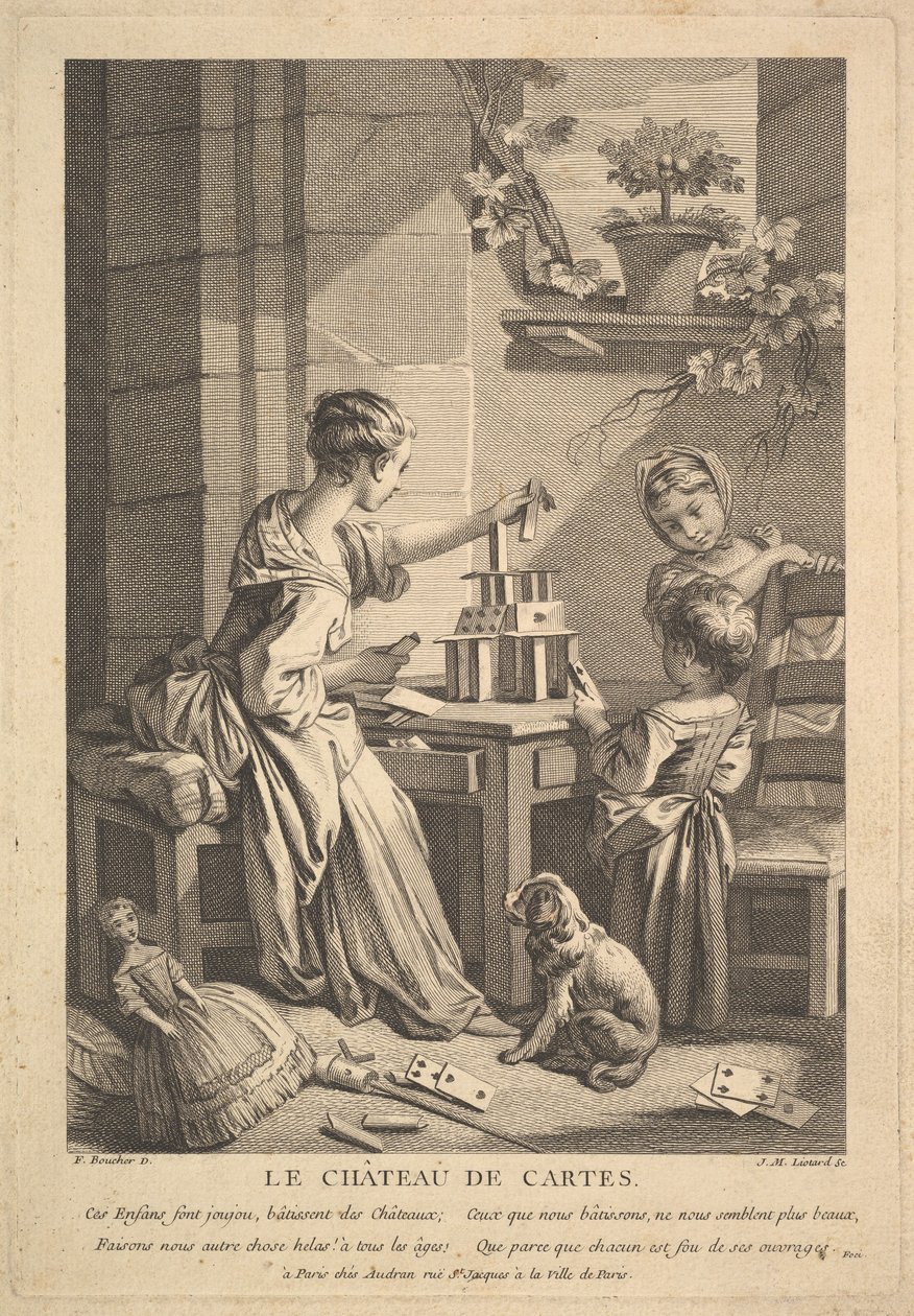 Kártyavár. alkotó: Jean Michel Liotard