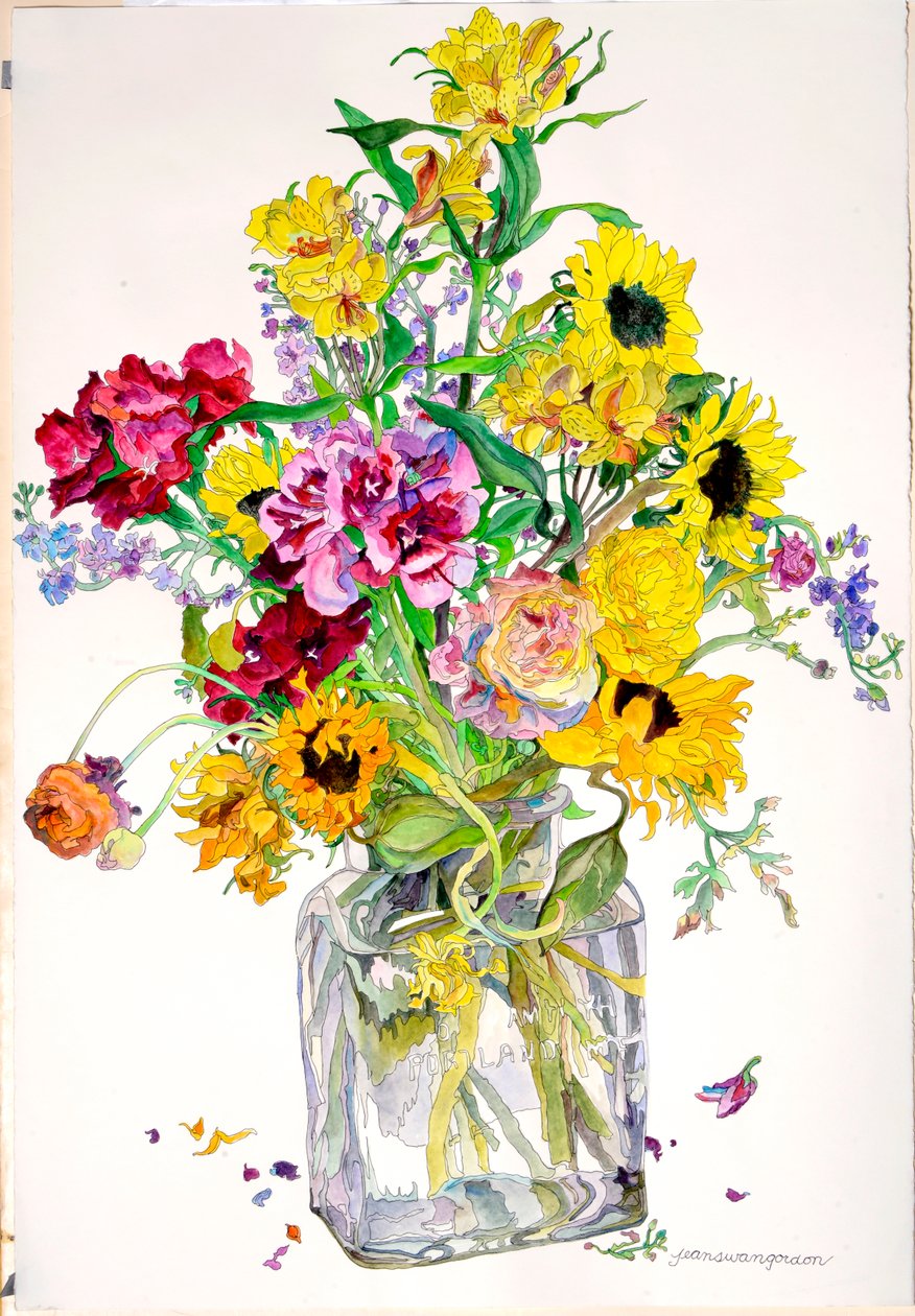 Napraforgók, Godetia, Alstroemeria, Ranunculus alkotó: Jean Swan Gordon