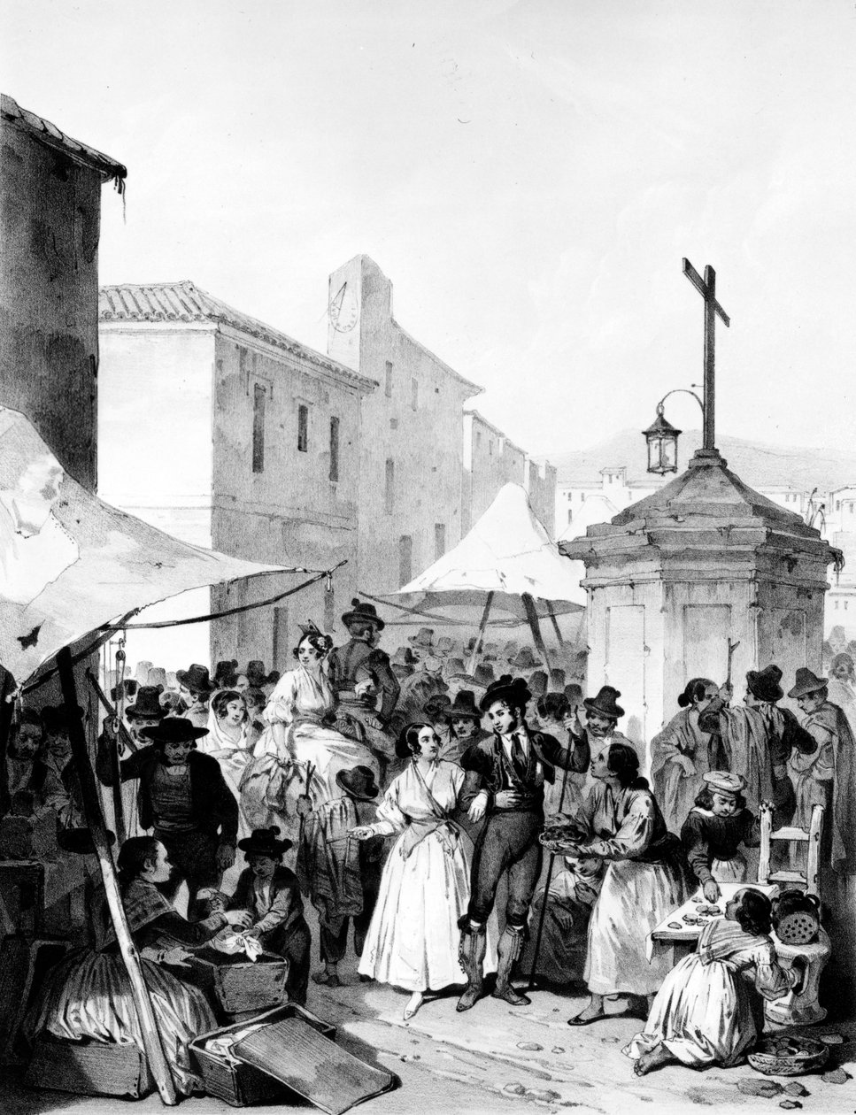 Mayrena Fair, Bayot metszete, 1842 alkotó: Jenaro Pérez Villaamil