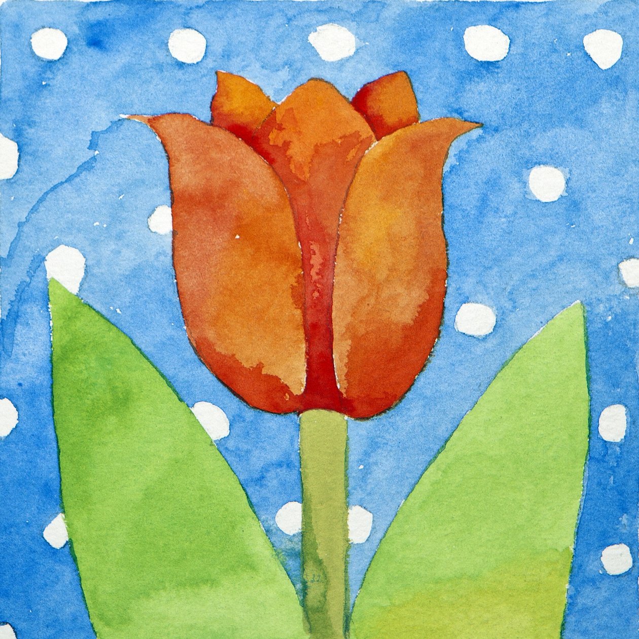 Tulipán kék fehér foltos háttér, 2013 (akvarell) alkotó: Jennifer Abbott