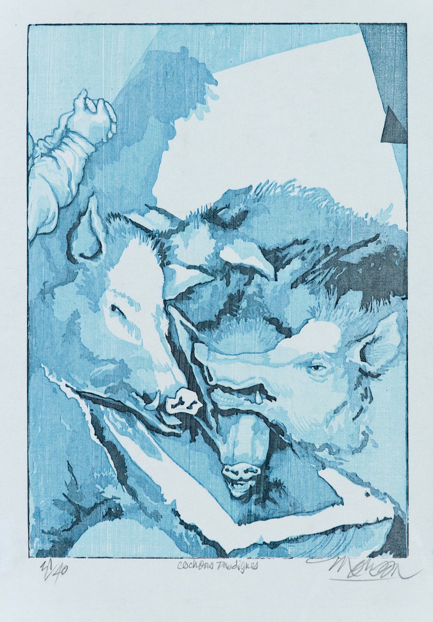 Prodigal Pigs, 2015 (woodcut) alkotó: Jim Monson
