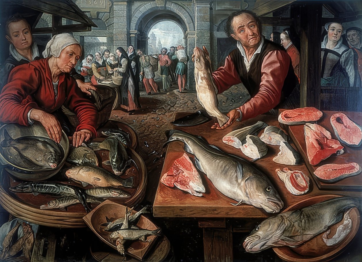 Fischmarkt. 1599 alkotó: Joachim Beuckelaer