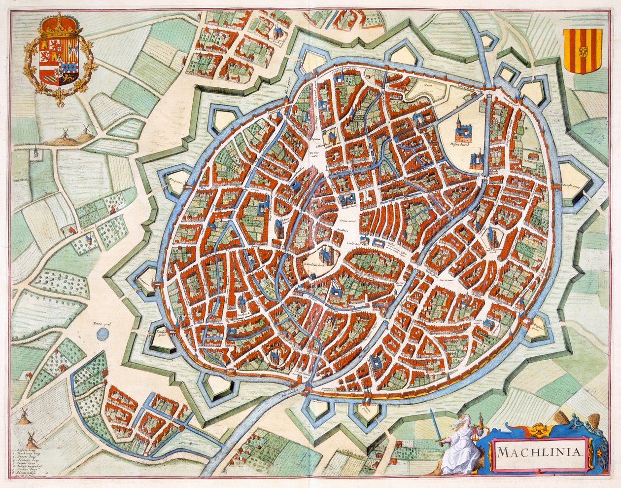 Mechelen, 1649 (kézzel színezett metszet) alkotó: Joan Blaeu