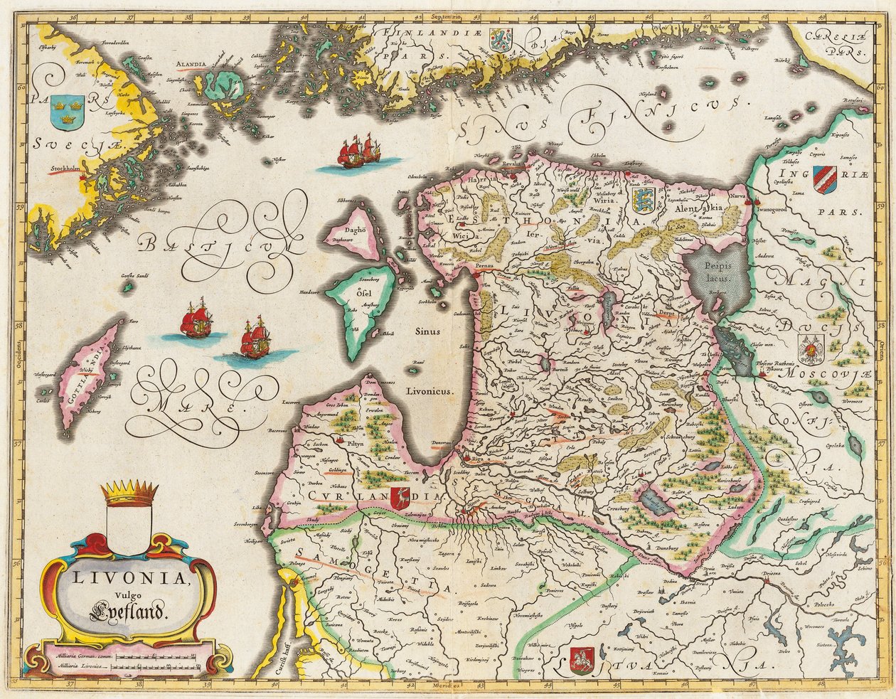 Livonia térkép, Vulgo Lyefland, Atlas Maior alkotó: Joan Blaeu