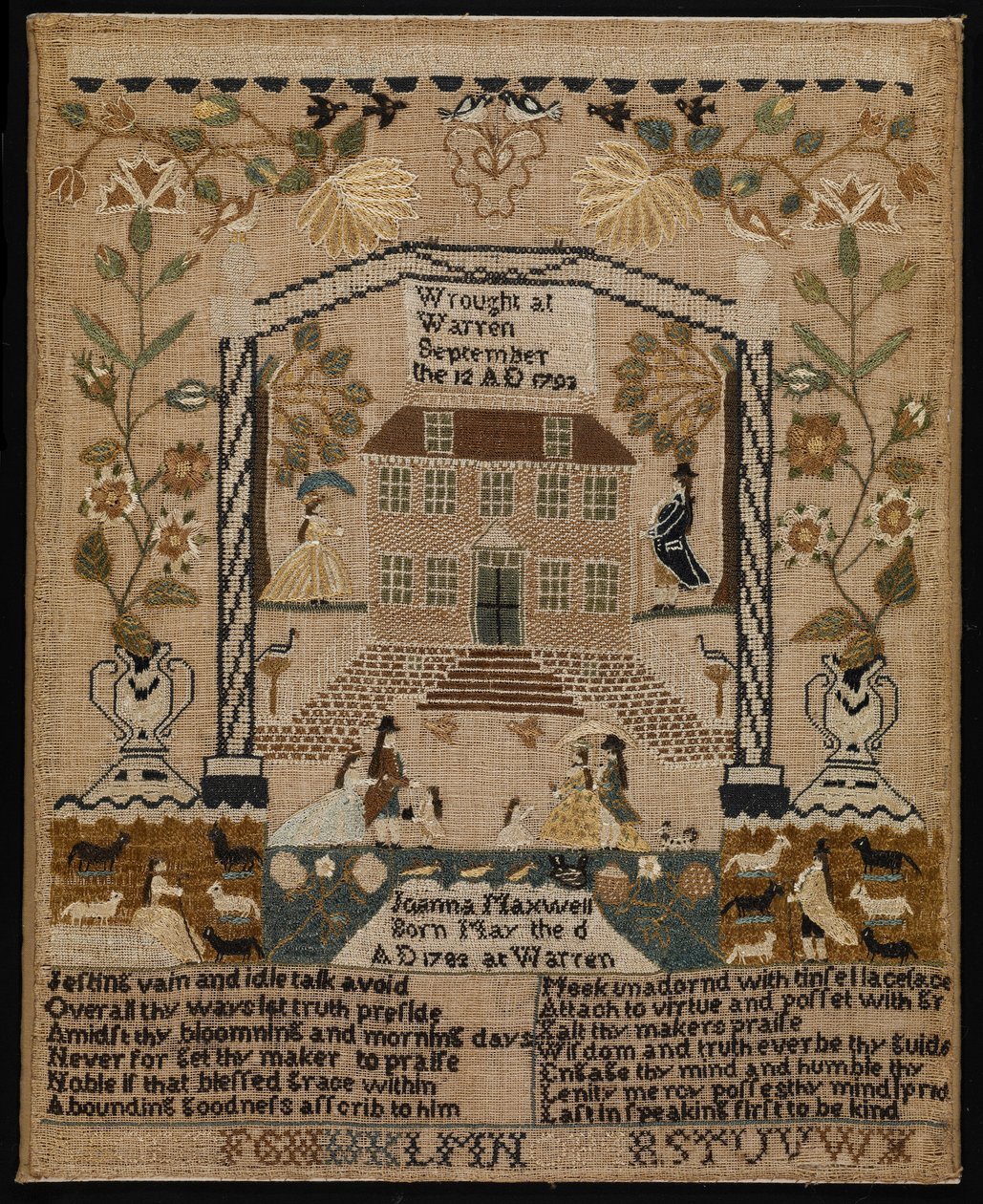 Sampler, 1793 (selyem lenvászon) alkotó: Joanna Maxwell