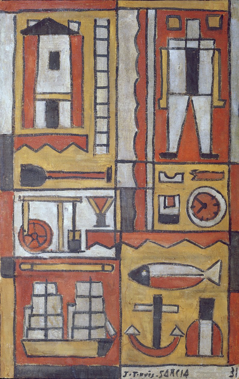 Konstruktív (tempera vászonra) alkotó: Joaquin Torres Garcia