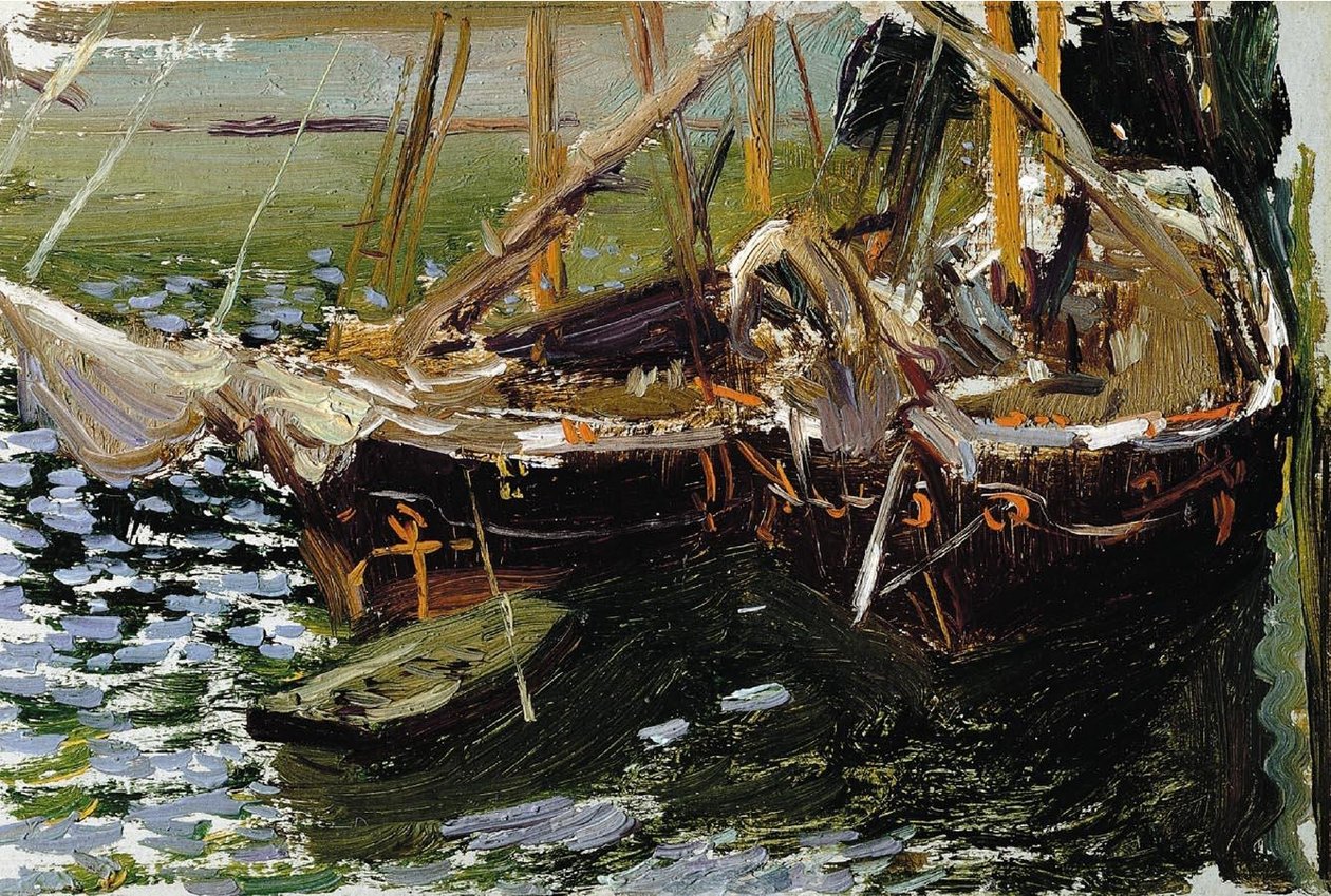 Hajók a kikötőben alkotó: Joaquín Sorolla
