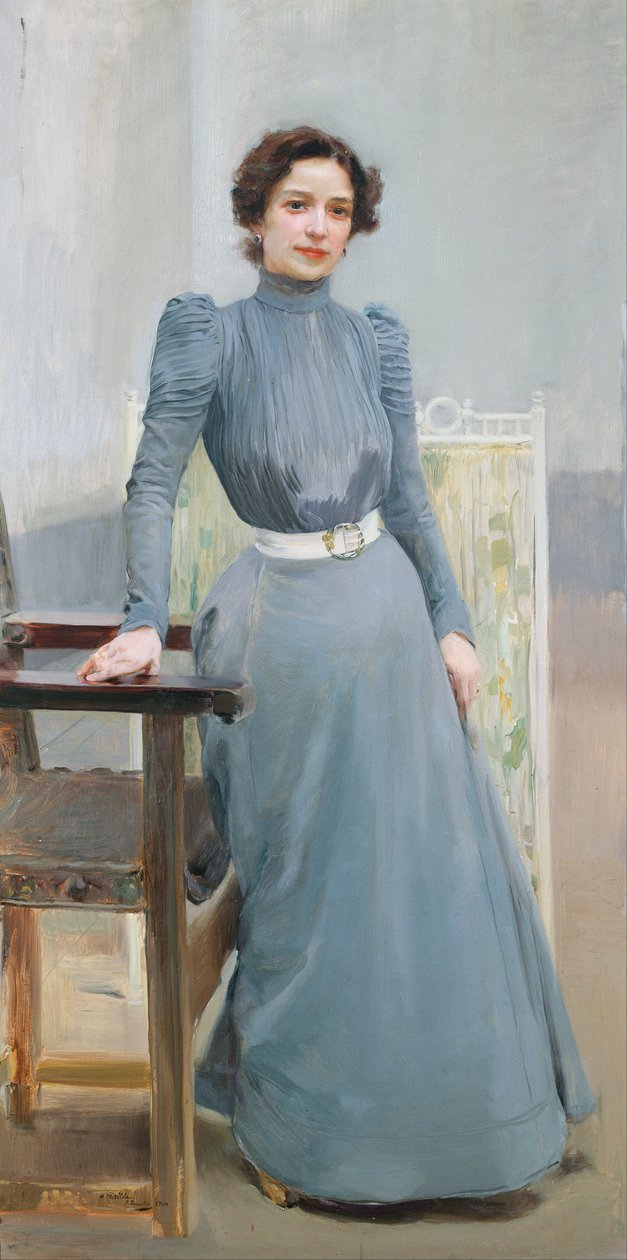 Clotilde szürke ruhában alkotó: Joaquín Sorolla