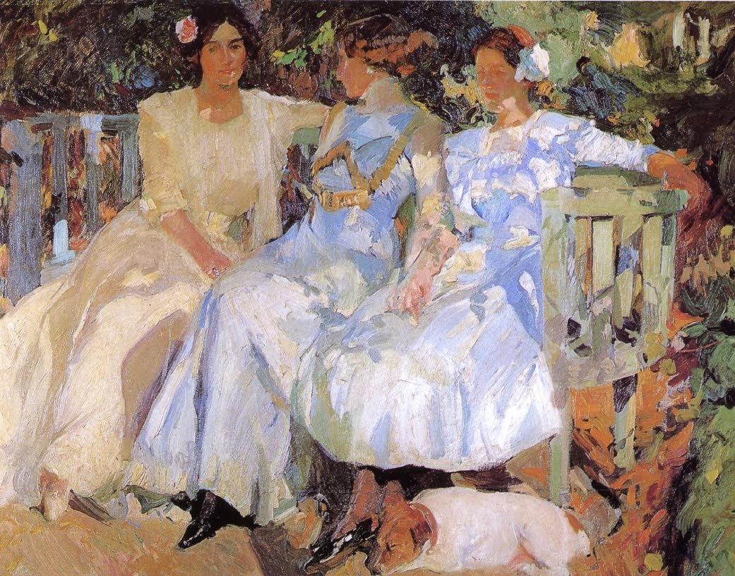 Feleségem és lányaim a kertben alkotó: Joaquín Sorolla