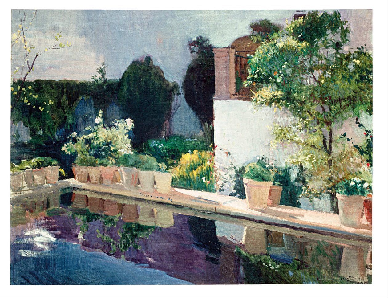 Tó palotája, királyi kert Sevillában alkotó: Joaquín Sorolla