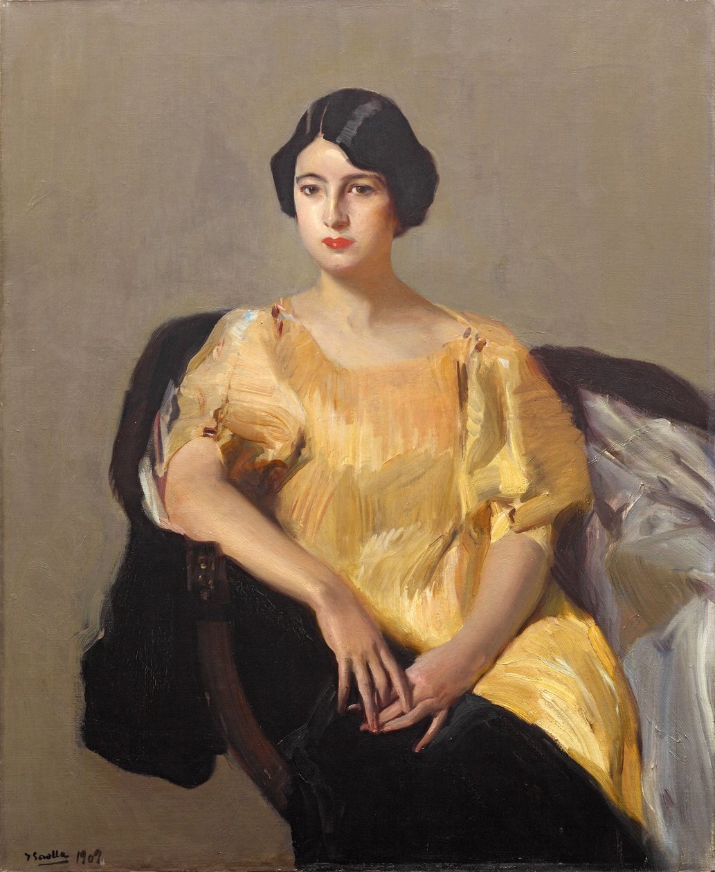 Elena sárga köntösben, 1909. alkotó: Joaquín Sorolla