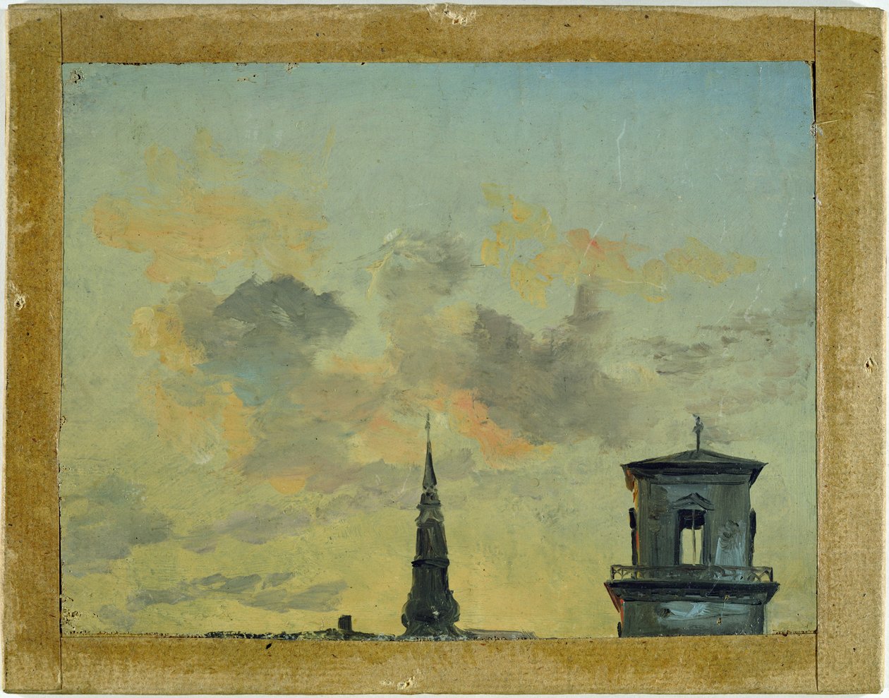 Két torony Koppenhágában az esti égbolton alkotó: Johan Christian Dahl
