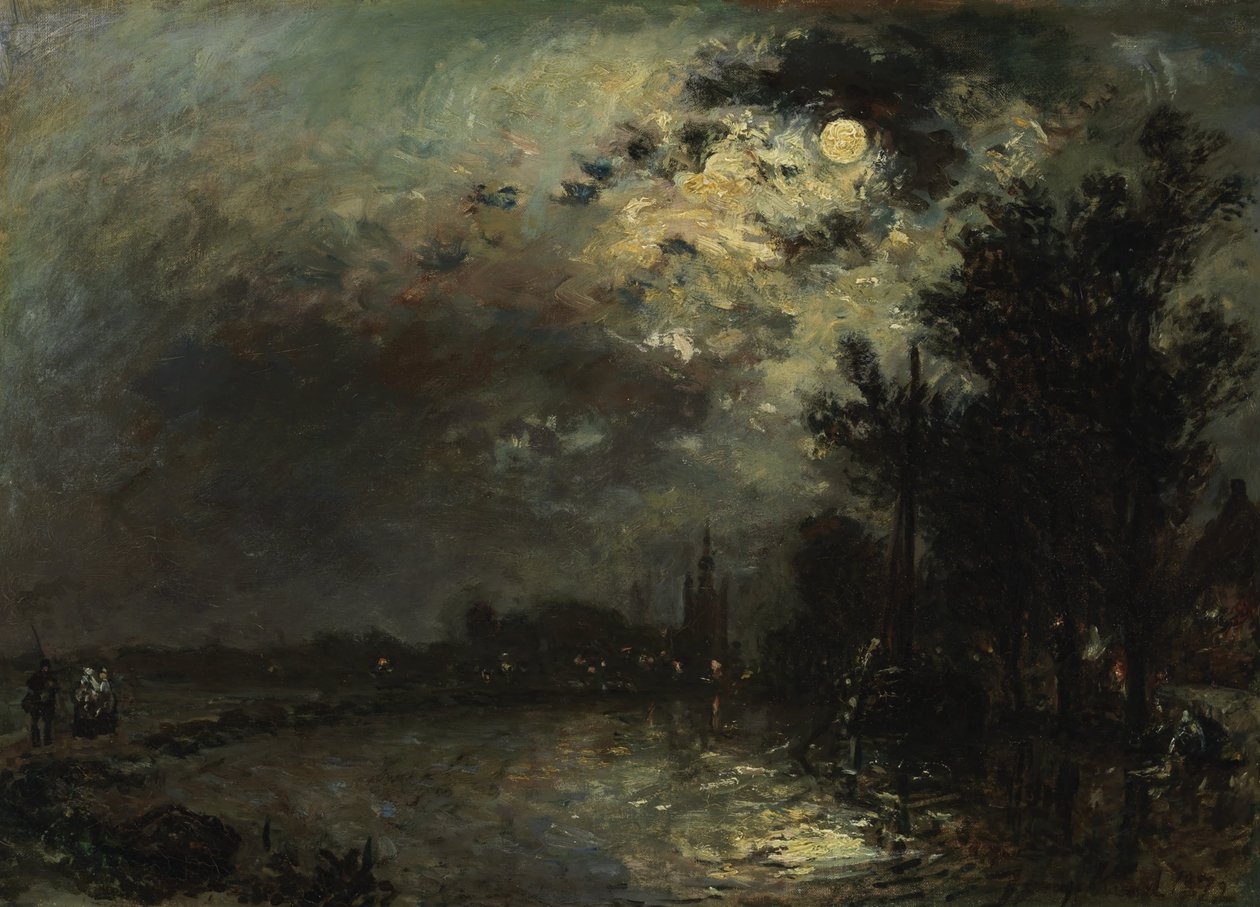 Overschie nézete Holdfényben, 1872 alkotó: Johan Barthold Jongkind