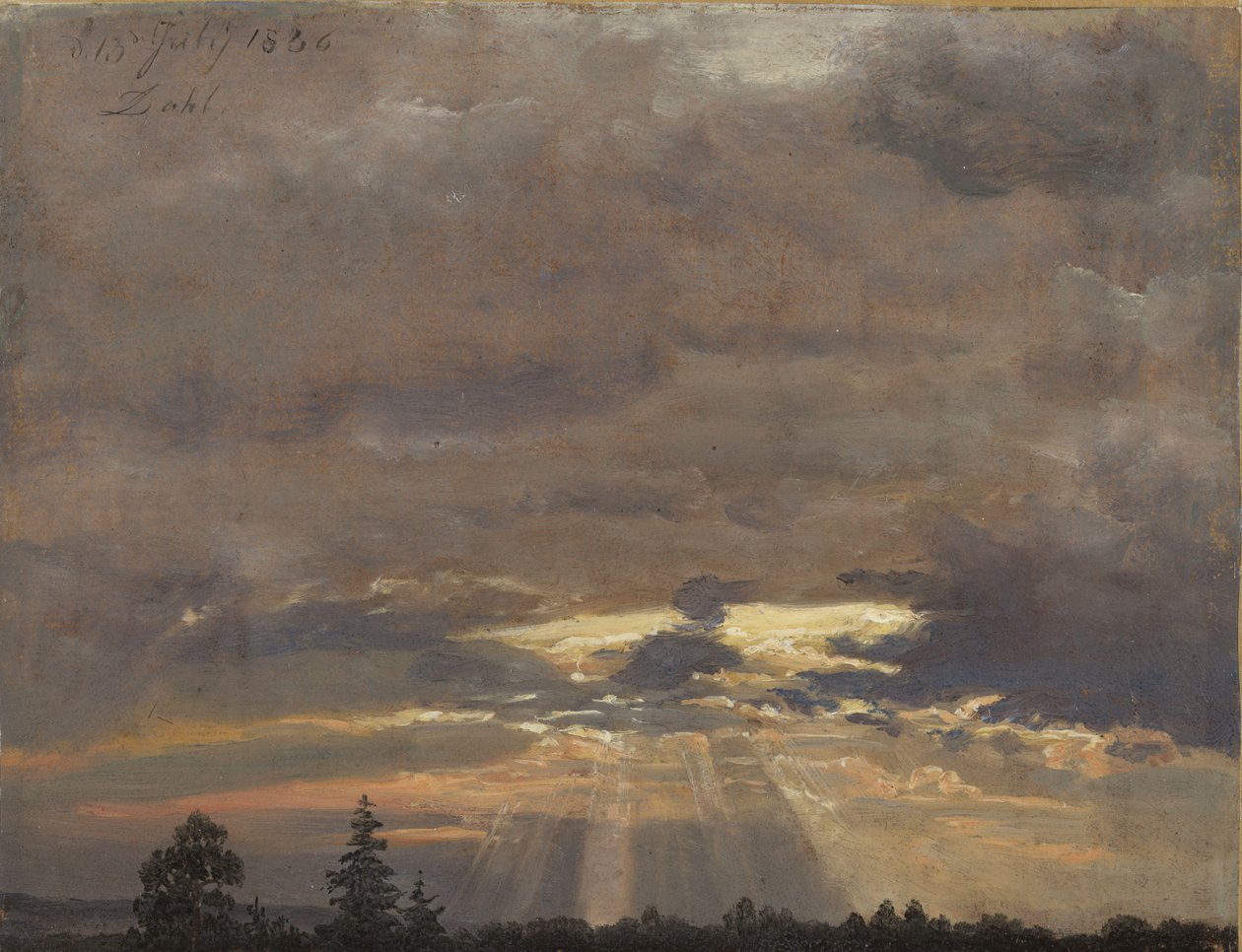 Felhő tanulmány napsugarakkal alkotó: Johan Christian Dahl