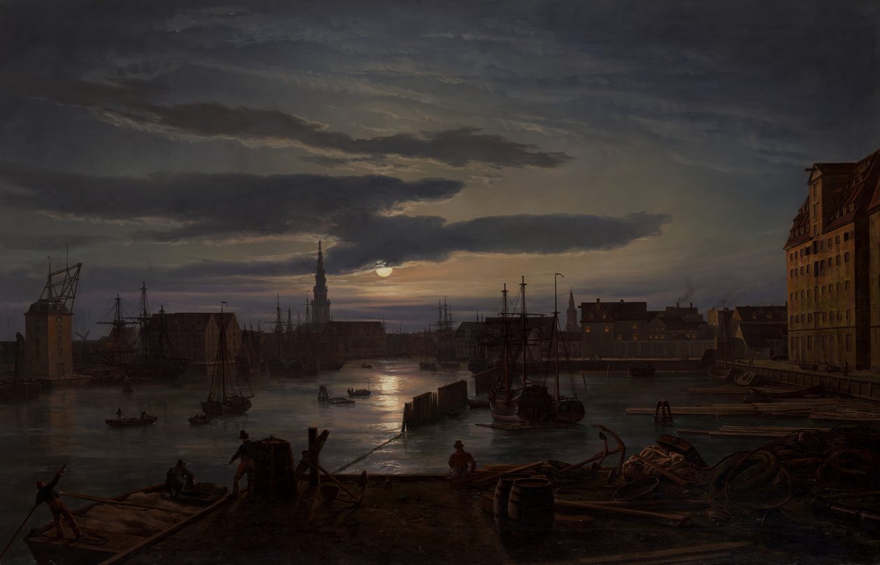 Koppenhágai kikötő a Holdfény által, 1846. alkotó: Johan Christian Dahl