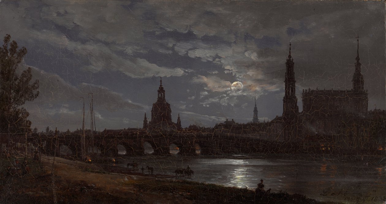 Drezda látképe holdfényben alkotó: Johan Christian Dahl