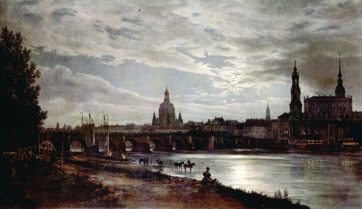 Drezda látképe holdfényben alkotó: Johan Christian Dahl