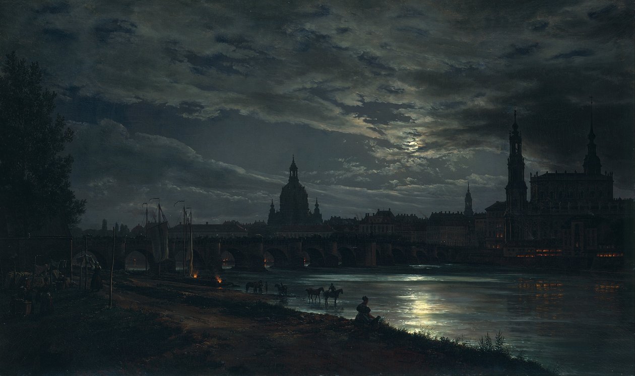Drezda látképe holdfényben alkotó: Johan Christian Dahl