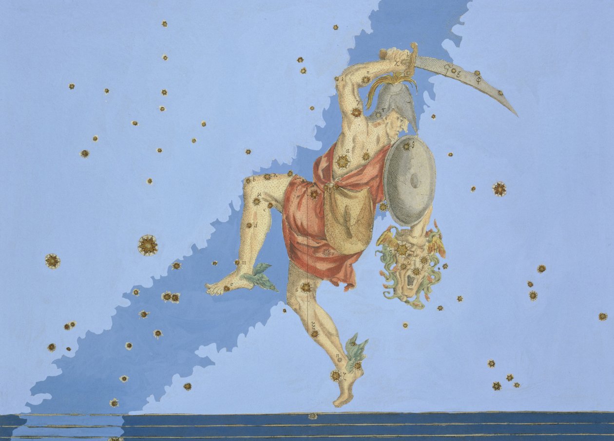 Perszeusz Medúza fejével, Johann Bayer „Uranometriájából”, Alexander Mair metszet (1559-1616 körül) 1603 (kézzel színezett rézmetszet) alkotó: Johann Bayer