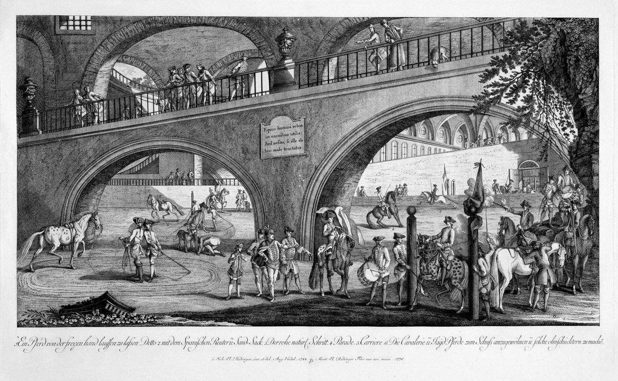 Illusztráció a "Le Nouveau Manege" című könyvből, 1776 alkotó: Johann Elias Ridinger or Riedinger