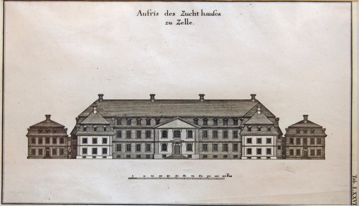 Kilátás a Celle kapura, a munkásházra és az őrültek házára alkotó: Johann Friedrich Penther
