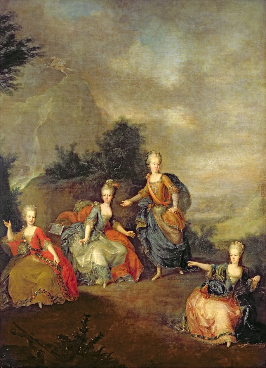 Gluck „Il Parnaso Confuso” című operájának előadása a schönbrunni kastélyban 1765. január 24-én alkotó: Johann Georg Weikert