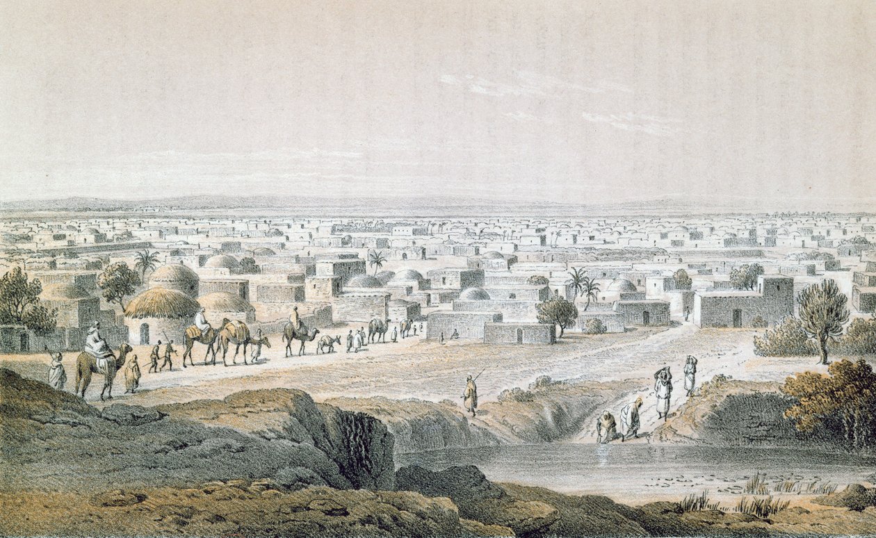 Kano, Nigéria, 1851-ben, Heinrich Barth (1821-65) „Utazások és felfedezések Észak- és Közép-Afrikában” című művéből, amely 1857-ben jelent meg (színes metszet) alkotó: Johann Martin Bernatz