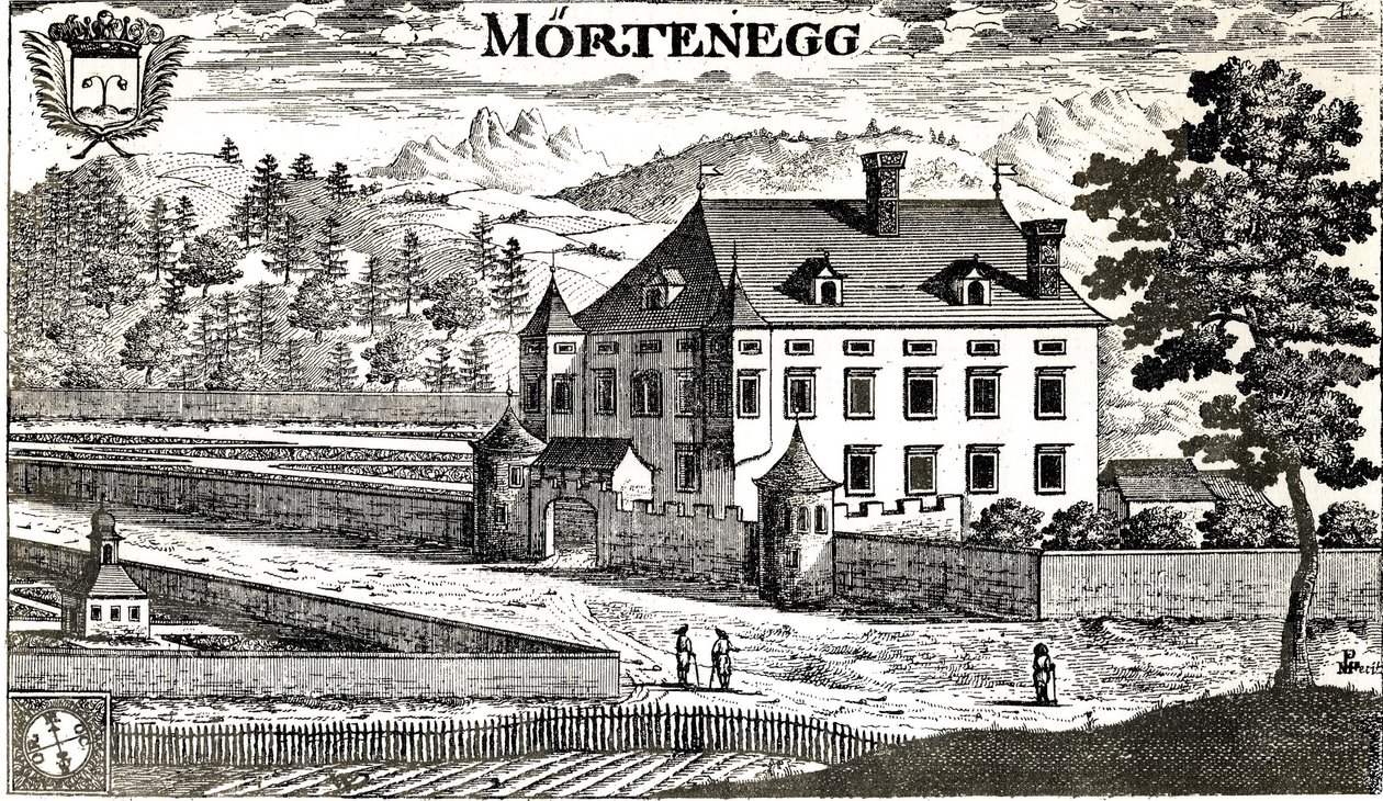 Moertenegg vára 1680 -ban a karintiai Villach városában, Karintia / Ausztria / Európai Unió alkotó: Johann Weikhard von Valvasor