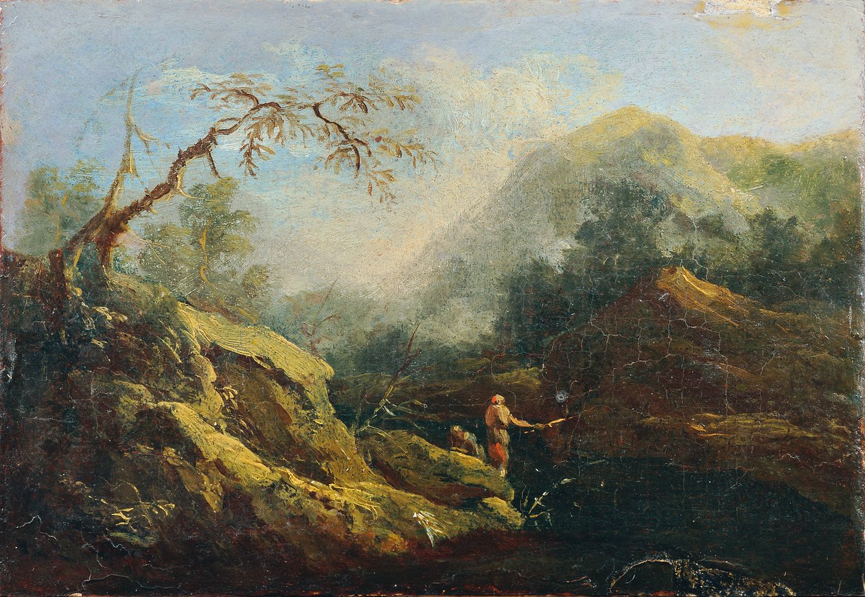 Hegyvidéki táj horgászokkal alkotó: Johann Christian Brand