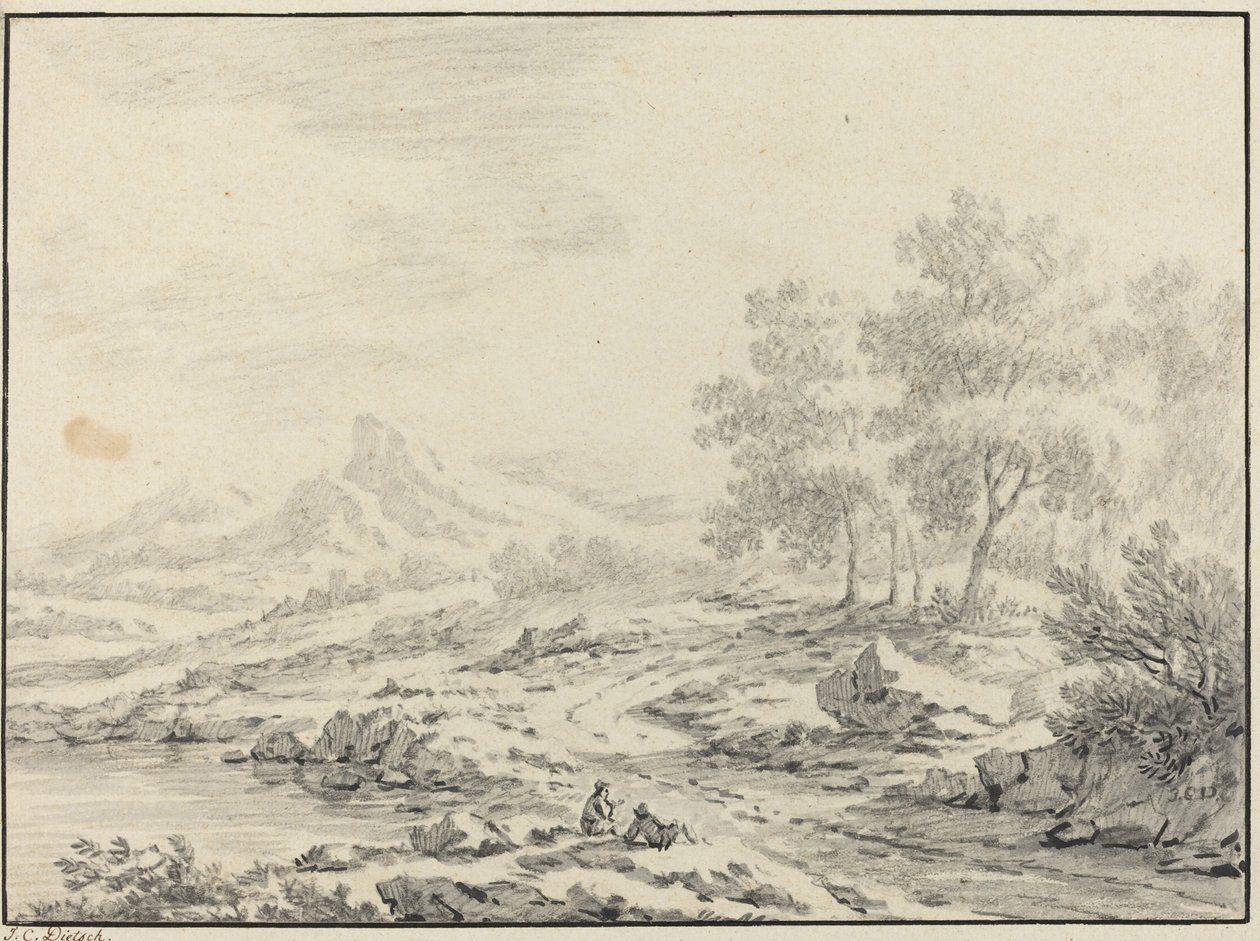 Két férfi pihen egy tó közelében alkotó: Johann Christoph Dietzsch
