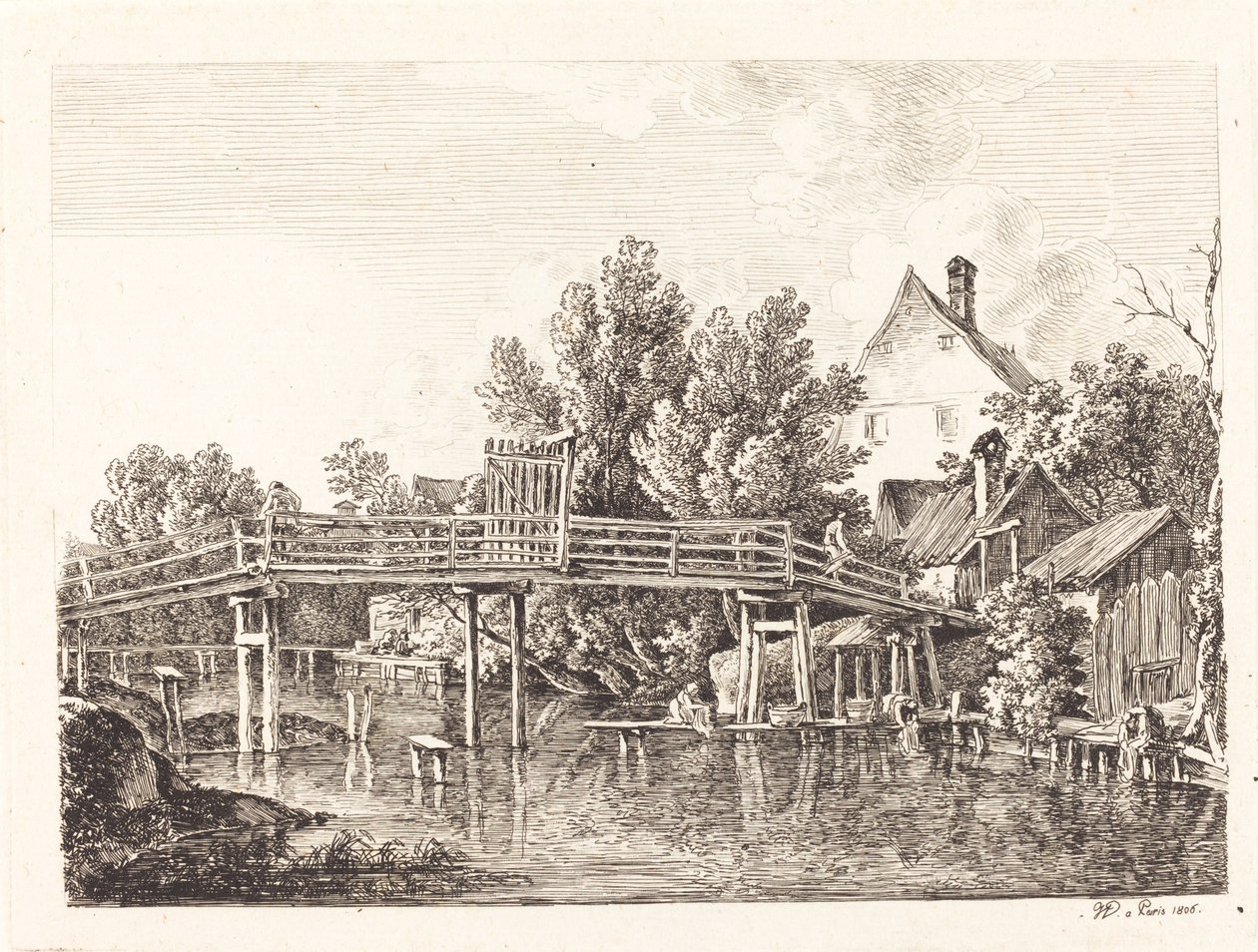 A kis Isar gyaloghíd, 1806. alkotó: Johann Georg von Dillis