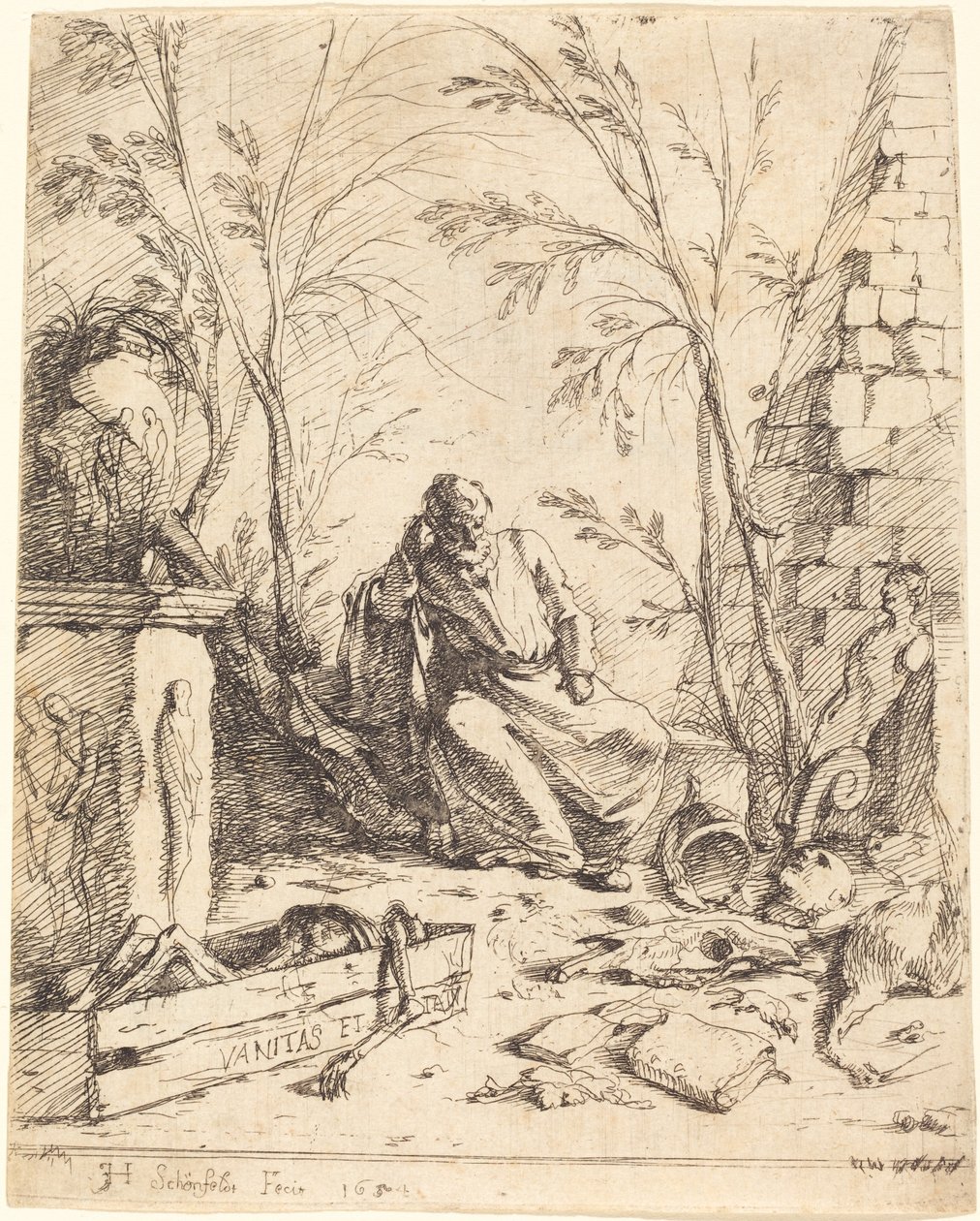 Démokritosz meditál alkotó: Johann Heinrich Schönfeld